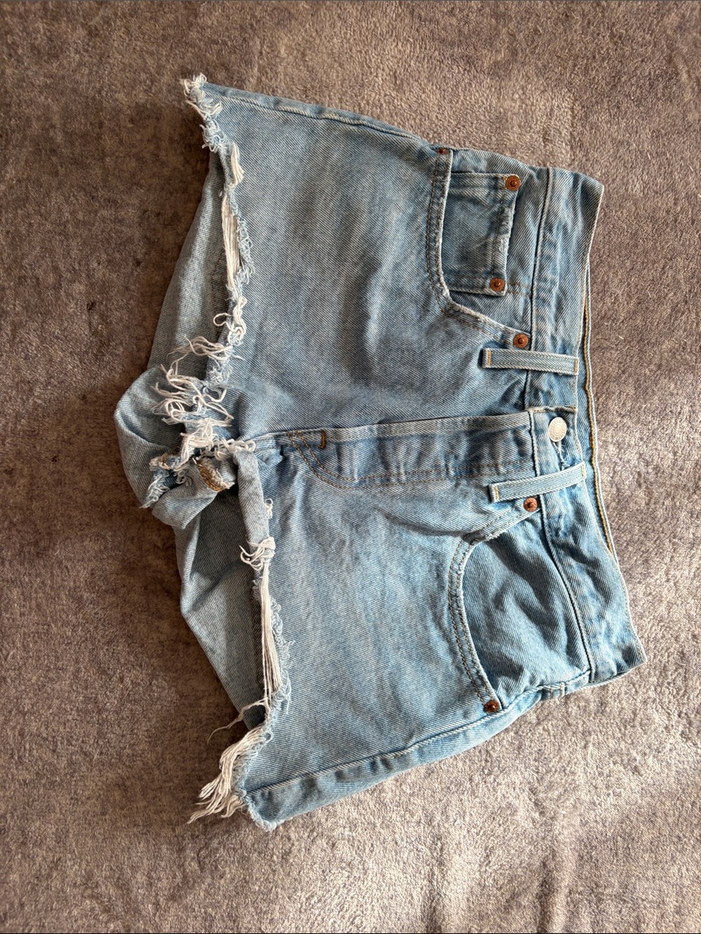 Levi's Light Blue Frayed Hem Denim Shorts